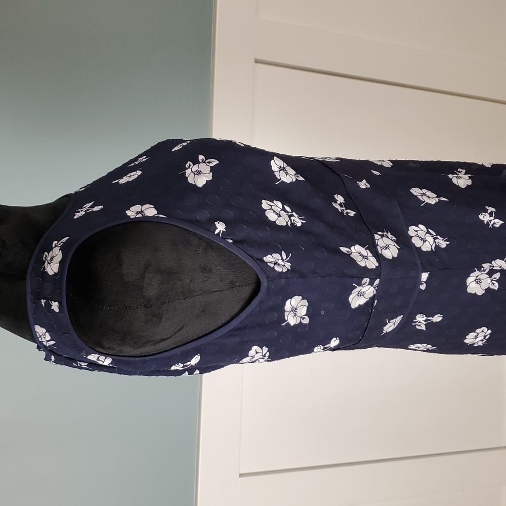 Ann Taylor Navy Blue Floral Swiss Dot Dress 4 Sleeveless - Picture 8 of 14